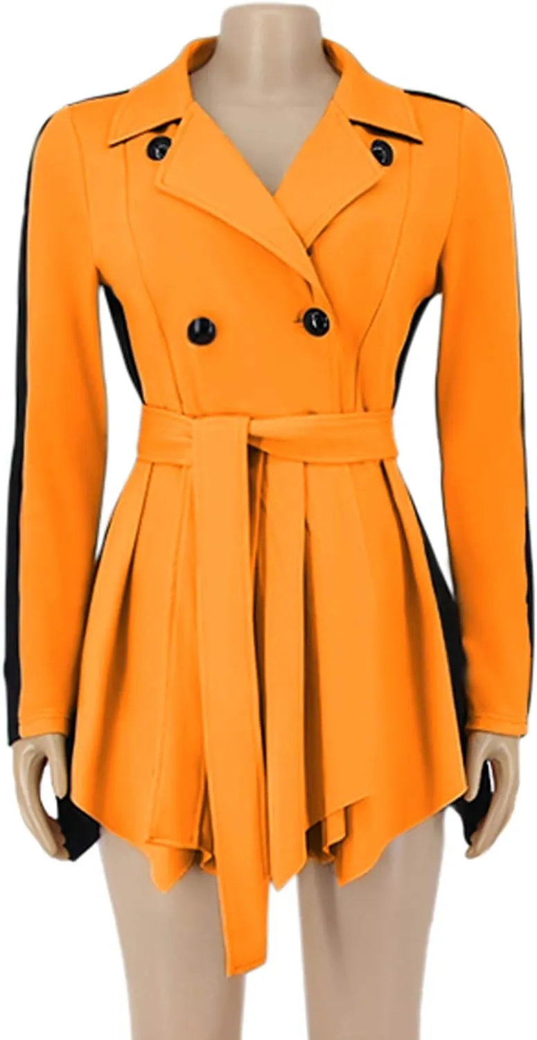 XUNRYAN Womens Sexy Blazer Mini Dress Two Tone Lapel V Neck Double-Breasted Peplum Jacket Belted Trench Coat Fall Outfit