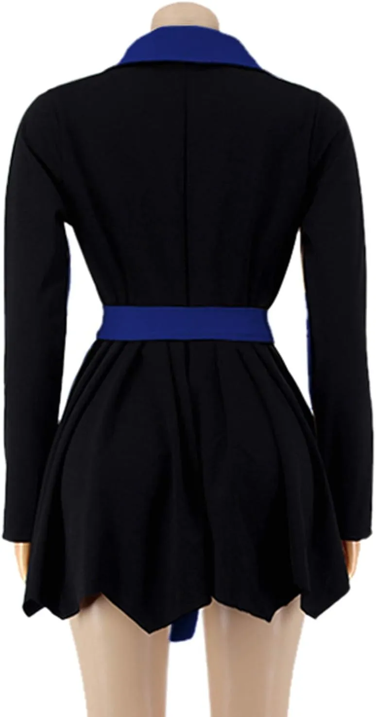 XUNRYAN Womens Sexy Blazer Mini Dress Two Tone Lapel V Neck Double-Breasted Peplum Jacket Belted Trench Coat Fall Outfit
