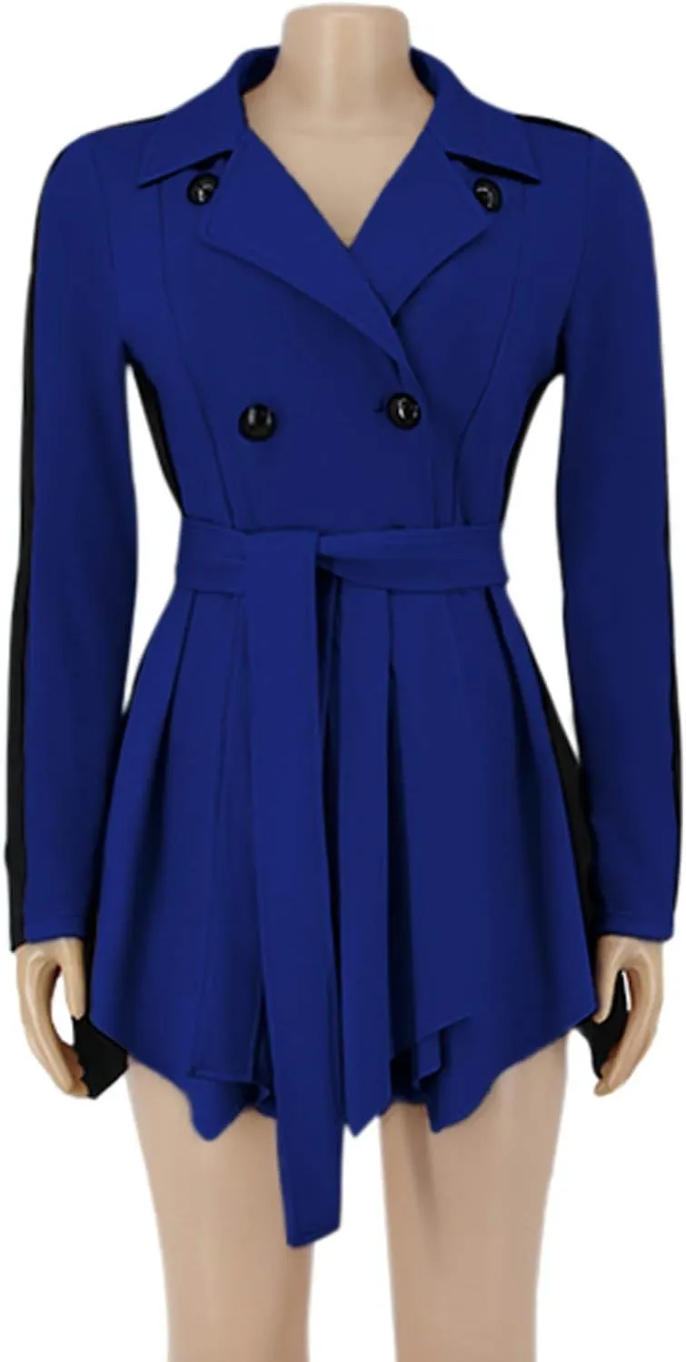 XUNRYAN Womens Sexy Blazer Mini Dress Two Tone Lapel V Neck Double-Breasted Peplum Jacket Belted Trench Coat Fall Outfit