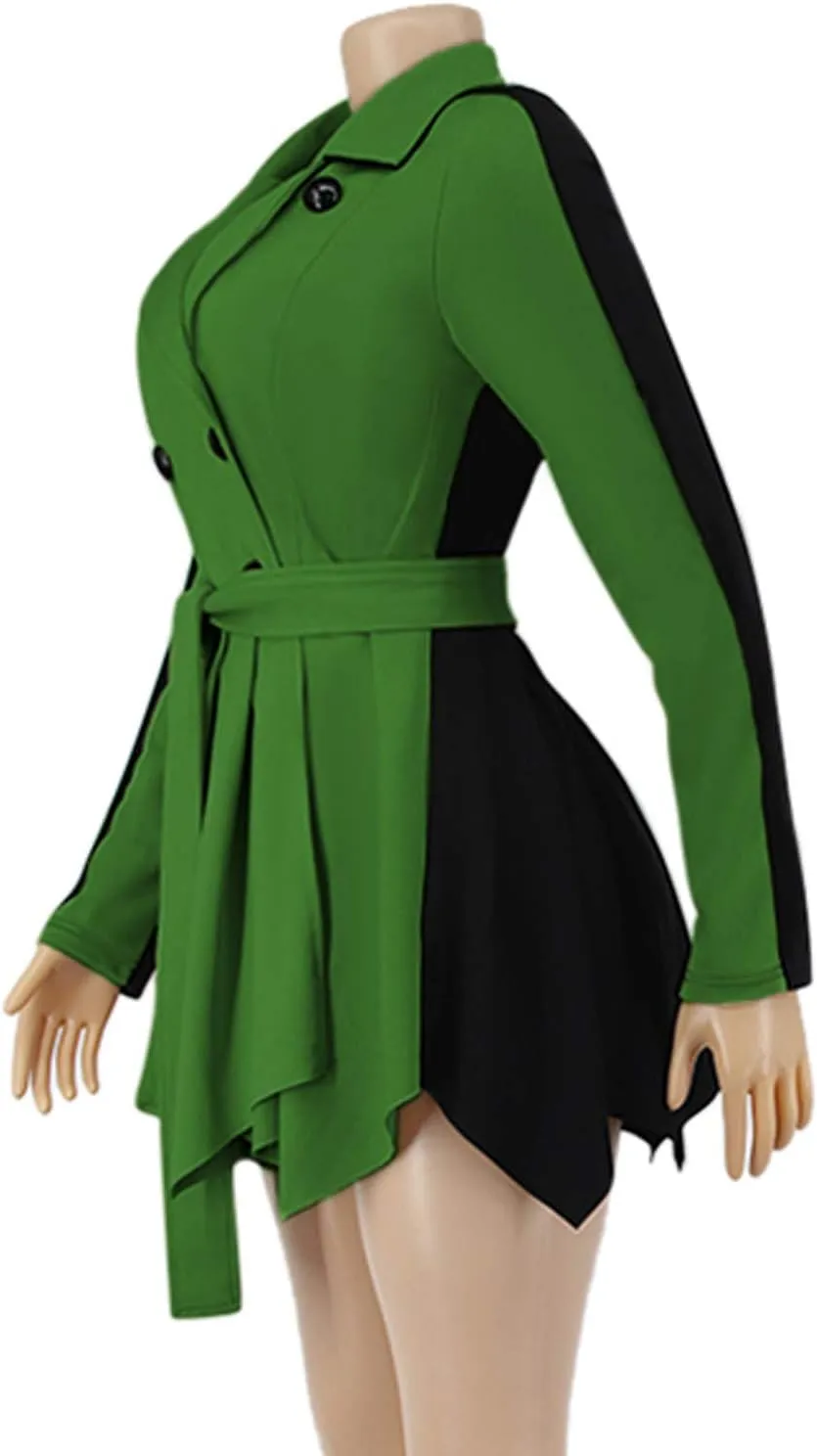 XUNRYAN Womens Sexy Blazer Mini Dress Two Tone Lapel V Neck Double-Breasted Peplum Jacket Belted Trench Coat Fall Outfit