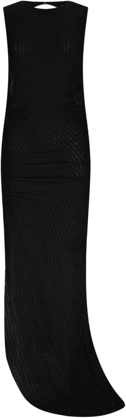 XUNRYAN Womens Sexy Bodycon Dresses Chunky Knit Semi-See-Through Cutout Backless Maxi Dress High Neck Vacation Beach Coverup