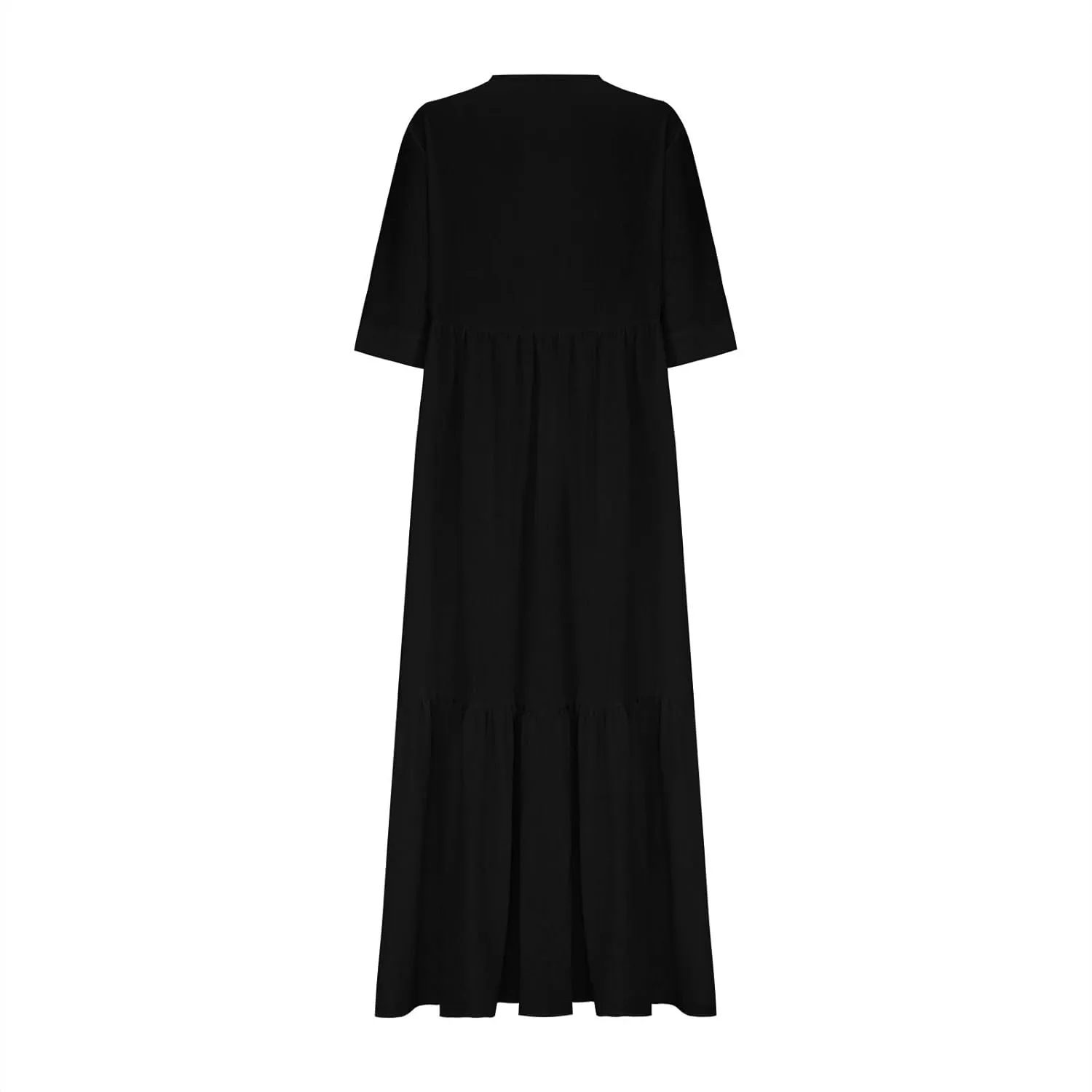 XUNRYAN Women's Summer Boho Dresses Cotton Linen Tiered Casual Flowy Deep V-Neck Tie Maxi Dress Long Sundress Beach Coverup