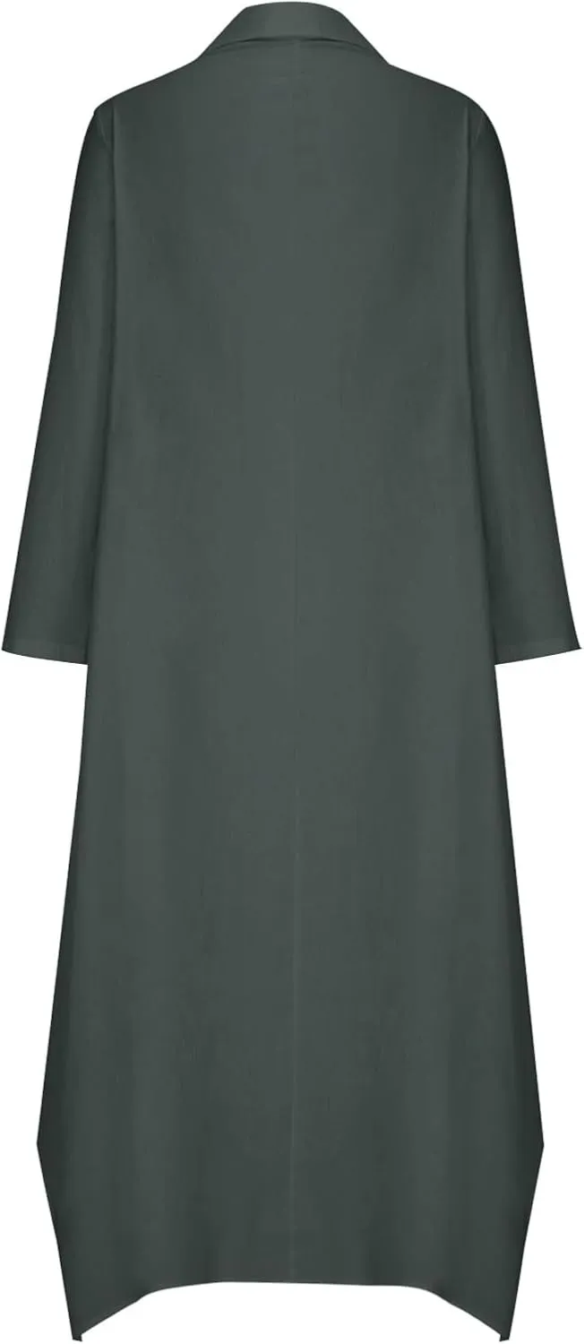 XUNRYAN Womens Summer Casual Cotton Linen Shirt Dress Roll Up Long Sleeve Maxi Dresses Beach Sundress Pockets Vacation Outfit