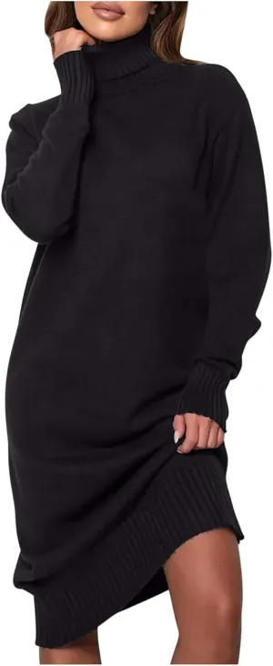 XUNRYAN Women's Sweater Dress Spring High Neck Casual Slim Fit Chunky Knit Long Sleeve Sweaters Dresses Winter Fall Outfit