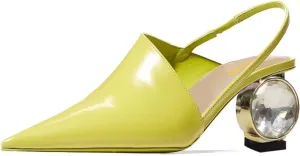 XYD Women Low Heel Edgy Pointed Toe Pumps Slip On Comfort Slingback Strap Crystal Chunky Heeled Sandals Party Fashion Show Shoes