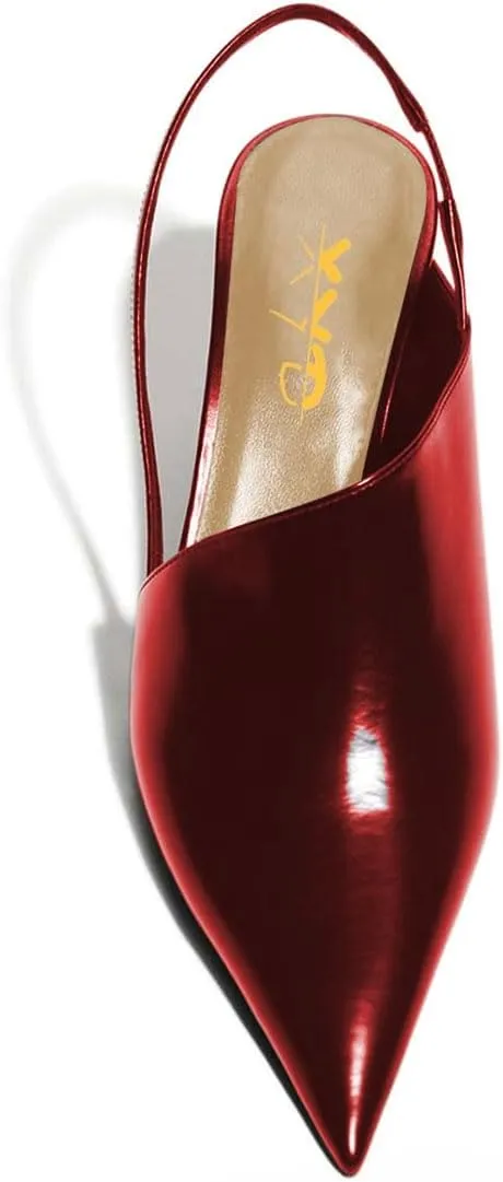 XYD Women Low Heel Edgy Pointed Toe Pumps Slip On Comfort Slingback Strap Crystal Chunky Heeled Sandals Party Fashion Show Shoes