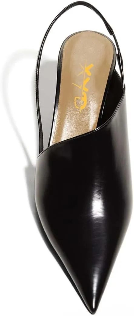 XYD Women Low Heel Edgy Pointed Toe Pumps Slip On Comfort Slingback Strap Crystal Chunky Heeled Sandals Party Fashion Show Shoes
