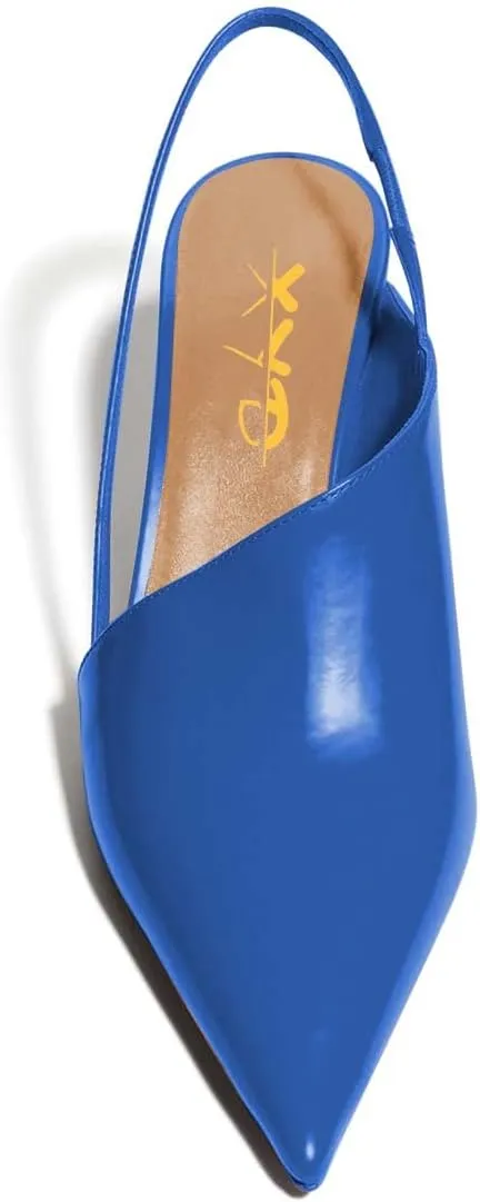 XYD Women Low Heel Edgy Pointed Toe Pumps Slip On Comfort Slingback Strap Crystal Chunky Heeled Sandals Party Fashion Show Shoes