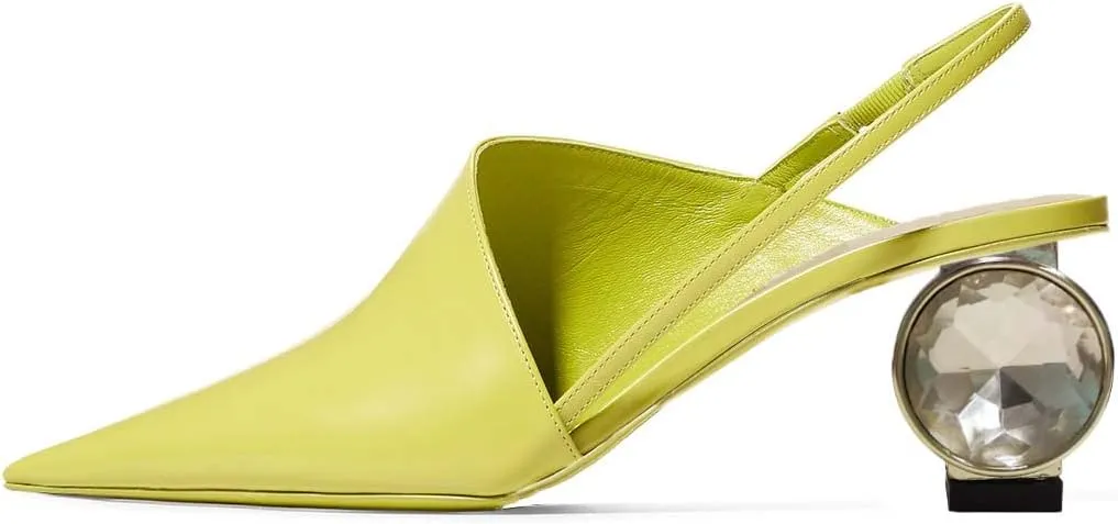 XYD Women Low Heel Edgy Pointed Toe Pumps Slip On Comfort Slingback Strap Crystal Chunky Heeled Sandals Party Fashion Show Shoes