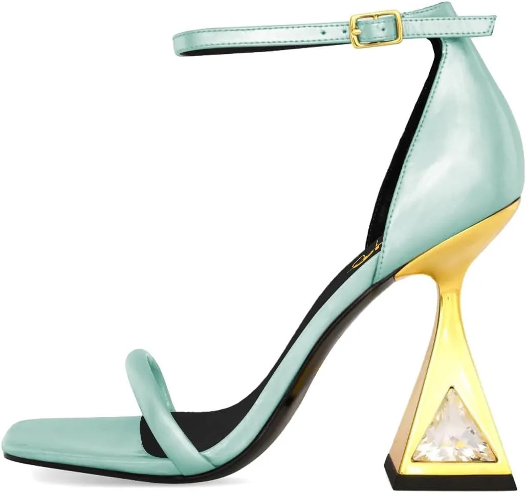 XYD Women Open Toe Block Heeled Sandals Fashion Flared High Heel with Crystals Ankle Strap Pumps Event Party Shoes