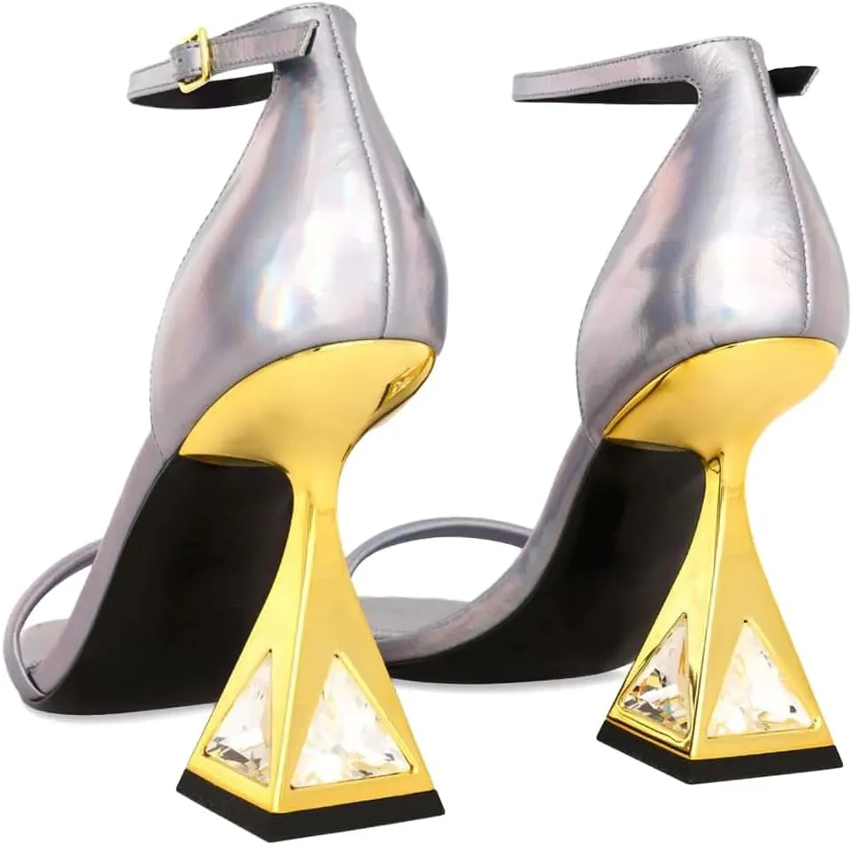 XYD Women Open Toe Block Heeled Sandals Fashion Flared High Heel with Crystals Ankle Strap Pumps Event Party Shoes