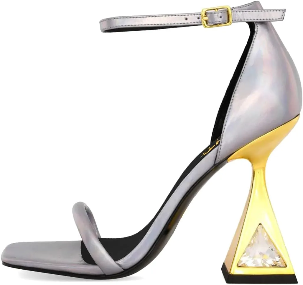XYD Women Open Toe Block Heeled Sandals Fashion Flared High Heel with Crystals Ankle Strap Pumps Event Party Shoes