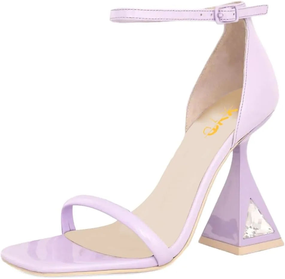 XYD Women Open Toe Block Heeled Sandals Fashion Flared High Heel with Crystals Ankle Strap Pumps Event Party Shoes