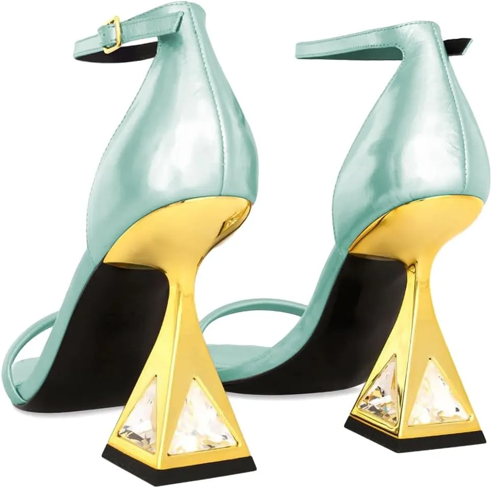 XYD Women Open Toe Block Heeled Sandals Fashion Flared High Heel with Crystals Ankle Strap Pumps Event Party Shoes