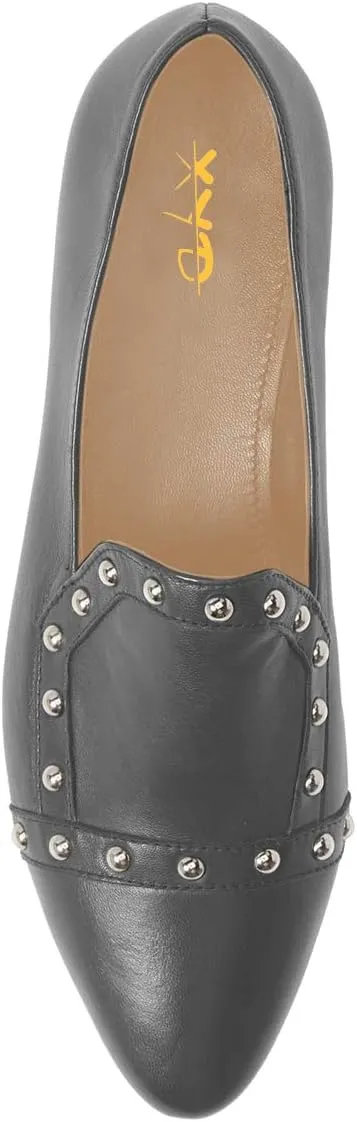 XYD Women Vintage Comfy Closed Toe Slip On Loafers Low Heel Studded Flats Formal Office Work Dress Shoes
