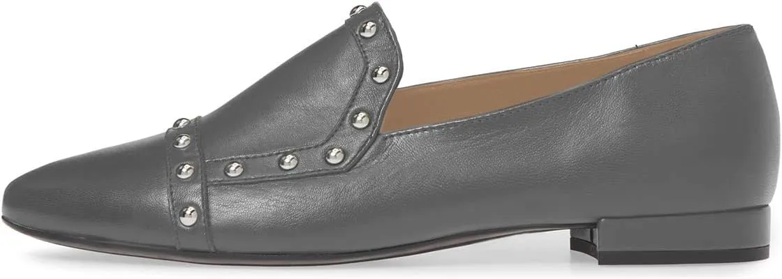 XYD Women Vintage Comfy Closed Toe Slip On Loafers Low Heel Studded Flats Formal Office Work Dress Shoes