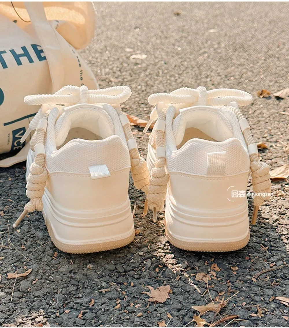 Y2K Korean Chunky Star Creamy Sneakers, Kawaii Anime Beige & White, Breathable Shoes for Women, Ins Outfit for Students Travel, Trendy Gift for Daughter