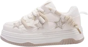Y2K Korean Chunky Star Creamy Sneakers, Kawaii Anime Beige & White, Breathable Shoes for Women, Ins Outfit for Students Travel, Trendy Gift for Daughter