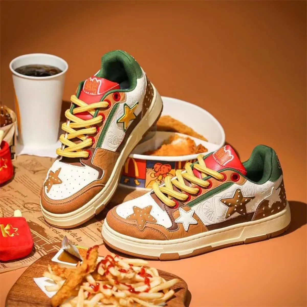 Y2K Shoes Walking Hamburger Sneakers for Women Novel Star Chunky Platform Shoes Aesthetic Laces Up Streetwear Fit Well