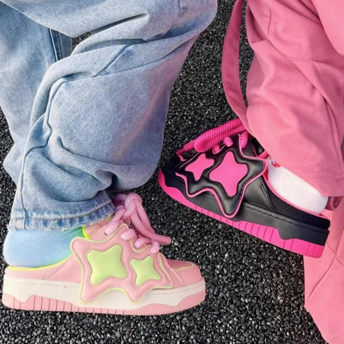 Y2K Slippers Walking Sneakers for Women Kawaii Colorful Star Chunky Platform Shoes Aesthetic Laces Up Streetwear Fit Well