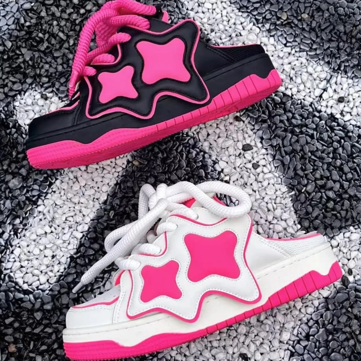 Y2K Slippers Walking Sneakers for Women Kawaii Colorful Star Chunky Platform Shoes Aesthetic Laces Up Streetwear Fit Well
