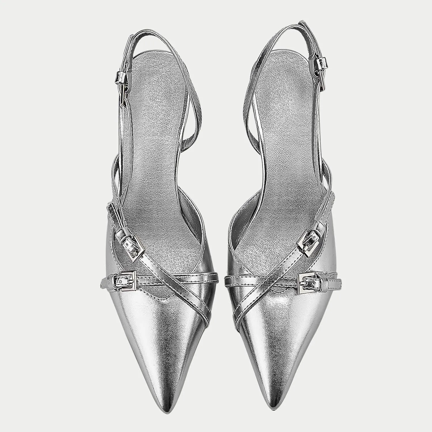 Yishaweiqi Slingback Kitten Heels for Women Buckle Strap Pointed Toe Dress Pumps Shoes Slip On Heeled Sandals