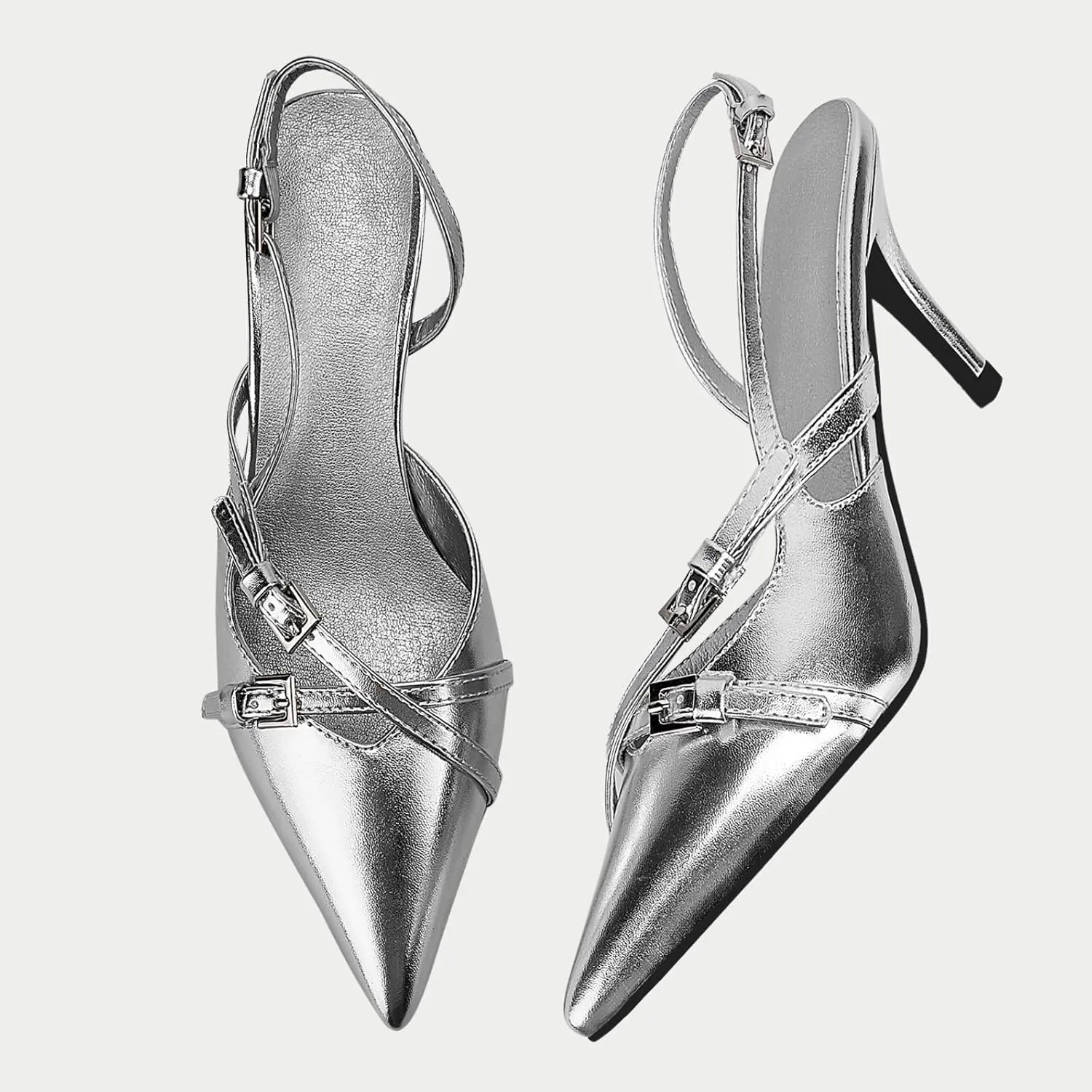 Yishaweiqi Slingback Kitten Heels for Women Buckle Strap Pointed Toe Dress Pumps Shoes Slip On Heeled Sandals