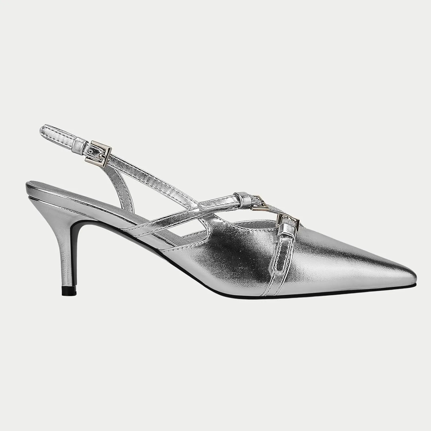 Yishaweiqi Slingback Kitten Heels for Women Buckle Strap Pointed Toe Dress Pumps Shoes Slip On Heeled Sandals
