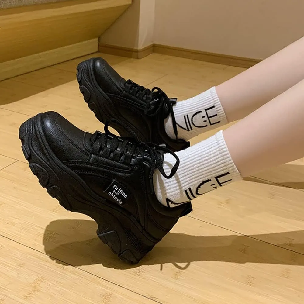 YSMIIH Women Platform Chunky Sneakers Lace up Silver White Cosy Athletic Sports Walking Shoes