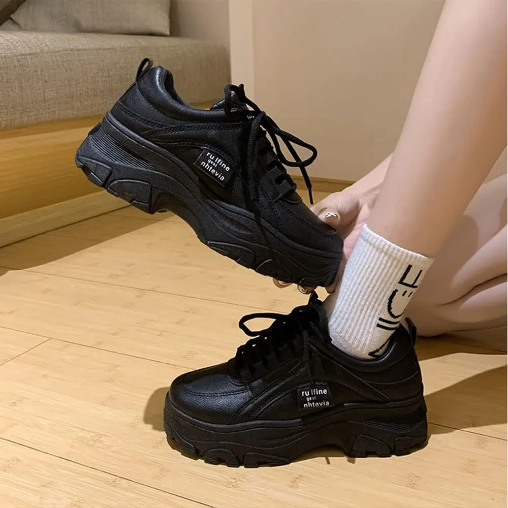 YSMIIH Women Platform Chunky Sneakers Lace up Silver White Cosy Athletic Sports Walking Shoes