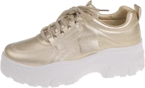 YSMIIH Women Platform Chunky Sneakers Lace up Silver White Cosy Athletic Sports Walking Shoes
