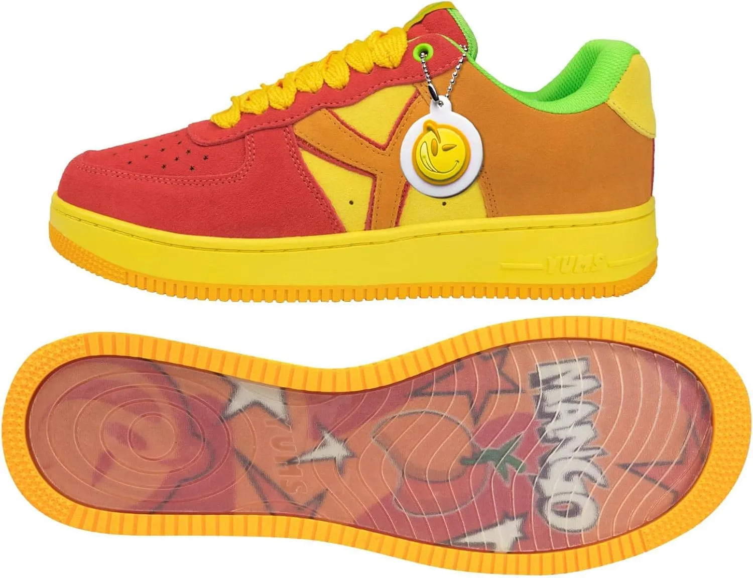 YUMS Mango Low Top Suede Sneakers in Red, Orange, and Yellow