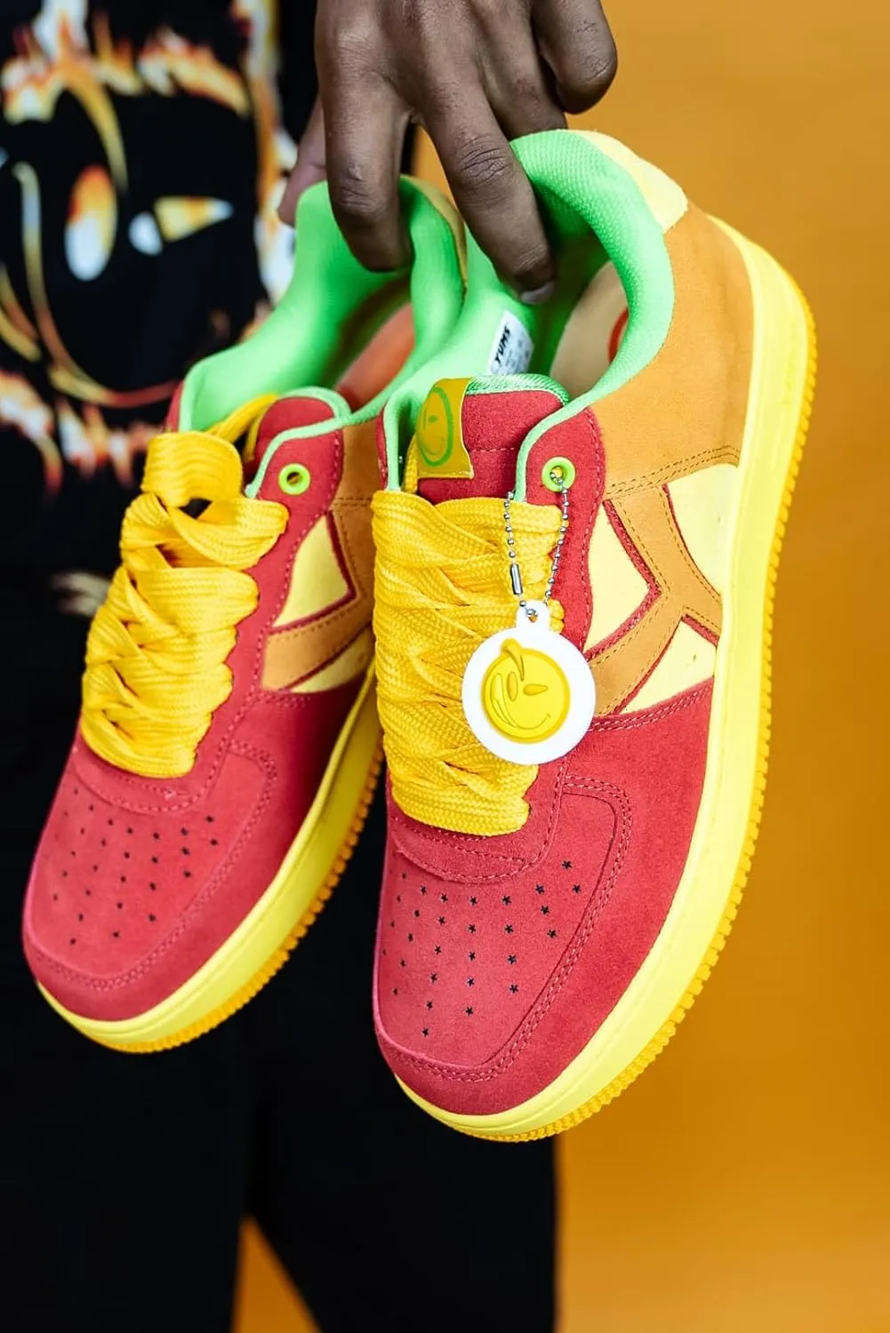 YUMS Mango Low Top Suede Sneakers in Red, Orange, and Yellow