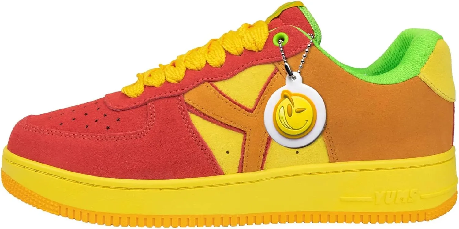 YUMS Mango Low Top Suede Sneakers in Red, Orange, and Yellow