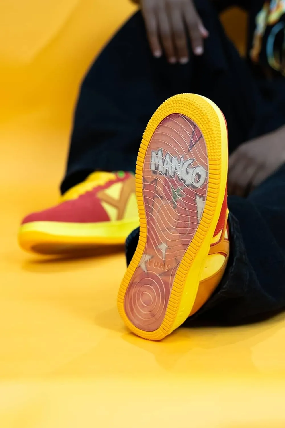 YUMS Mango Low Top Suede Sneakers in Red, Orange, and Yellow