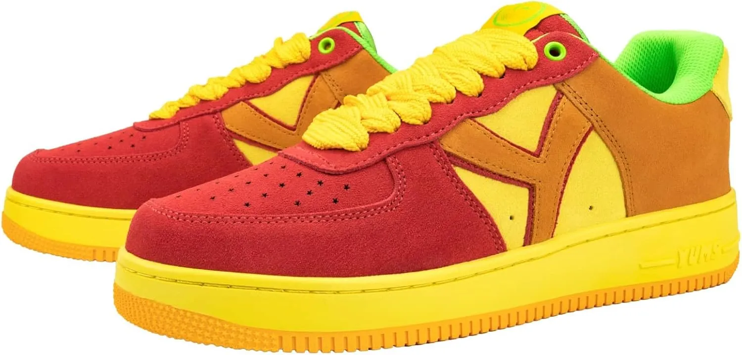 YUMS Mango Low Top Suede Sneakers in Red, Orange, and Yellow