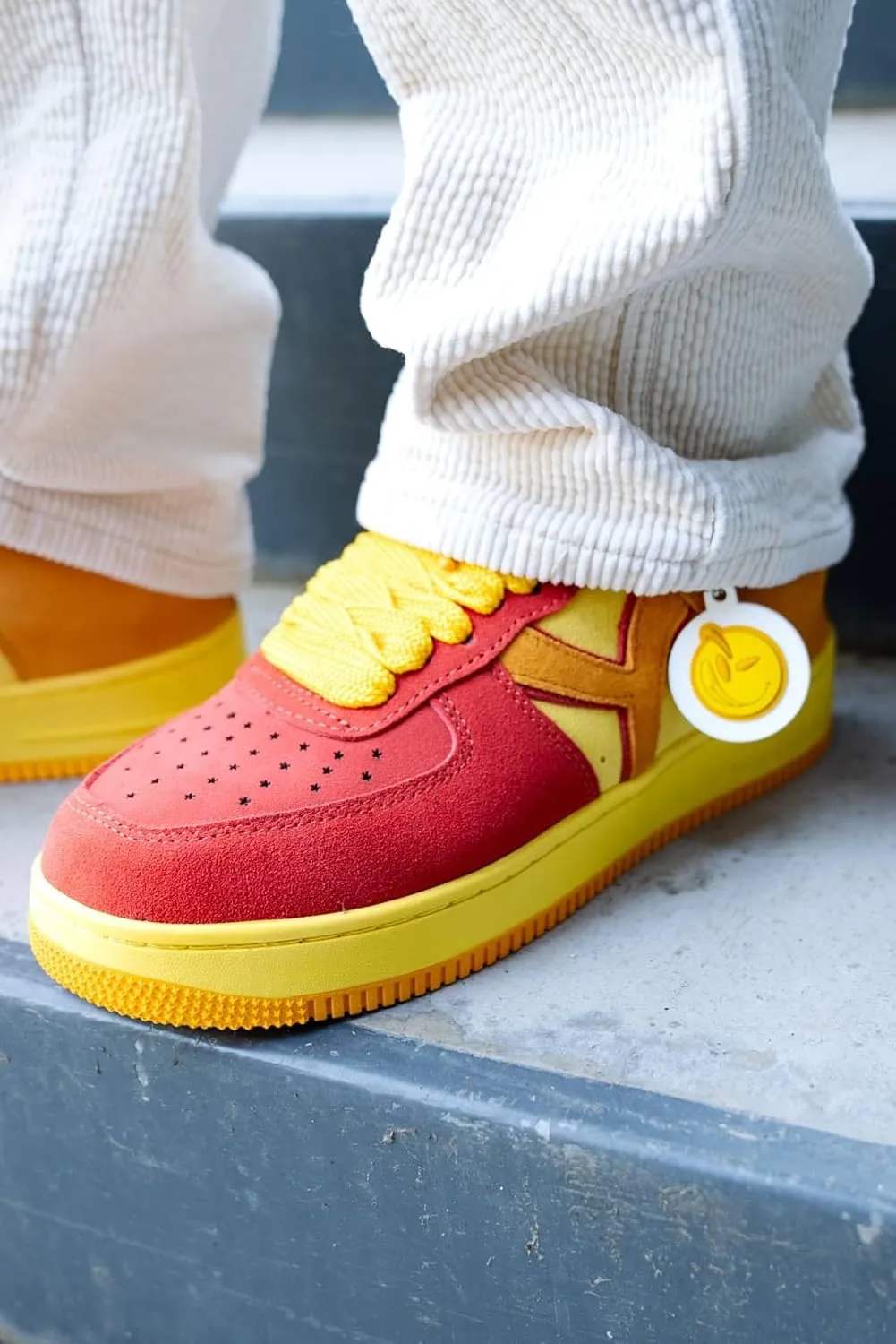 YUMS Mango Low Top Suede Sneakers in Red, Orange, and Yellow