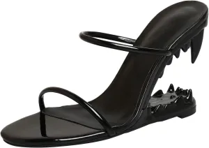 YXCFEWD Wedge Sandals for Women Open Toe Wedge Shark Teeth Heels for Women Square Toe Wedge Mules