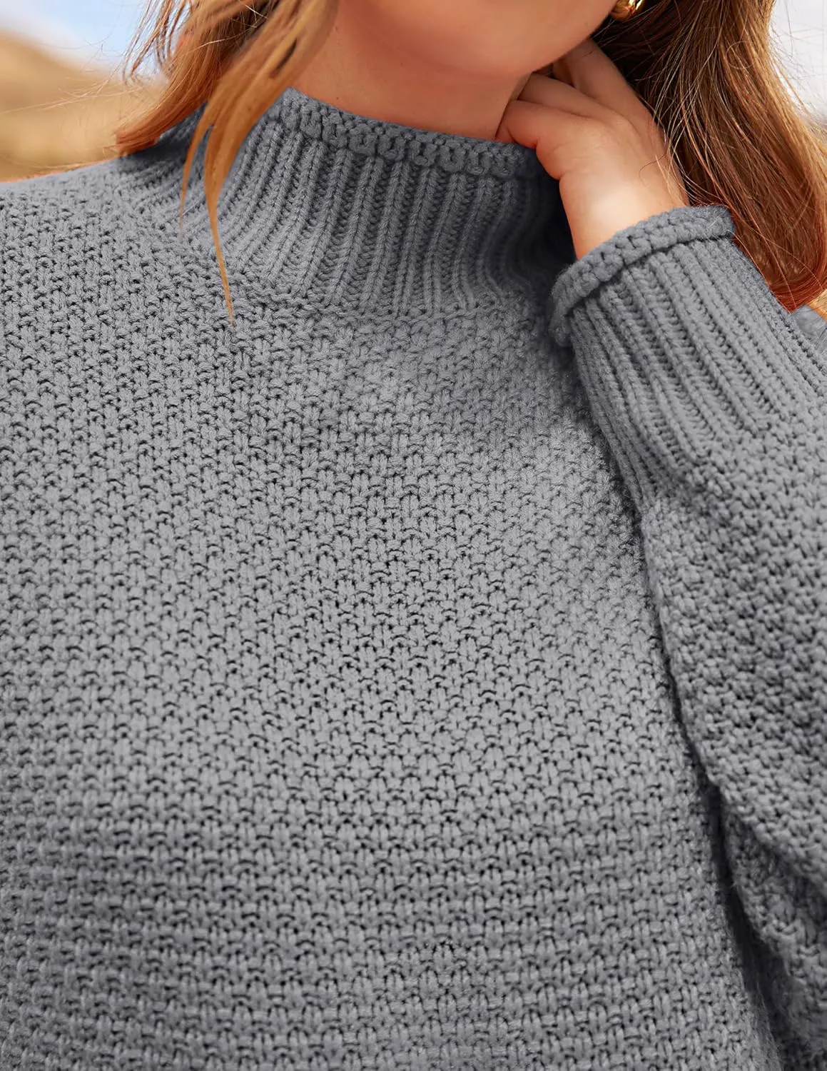 ZESICA Women's Turtleneck Batwing Sleeve Loose Oversized Chunky Knitted Pullover Sweater Jumper Tops