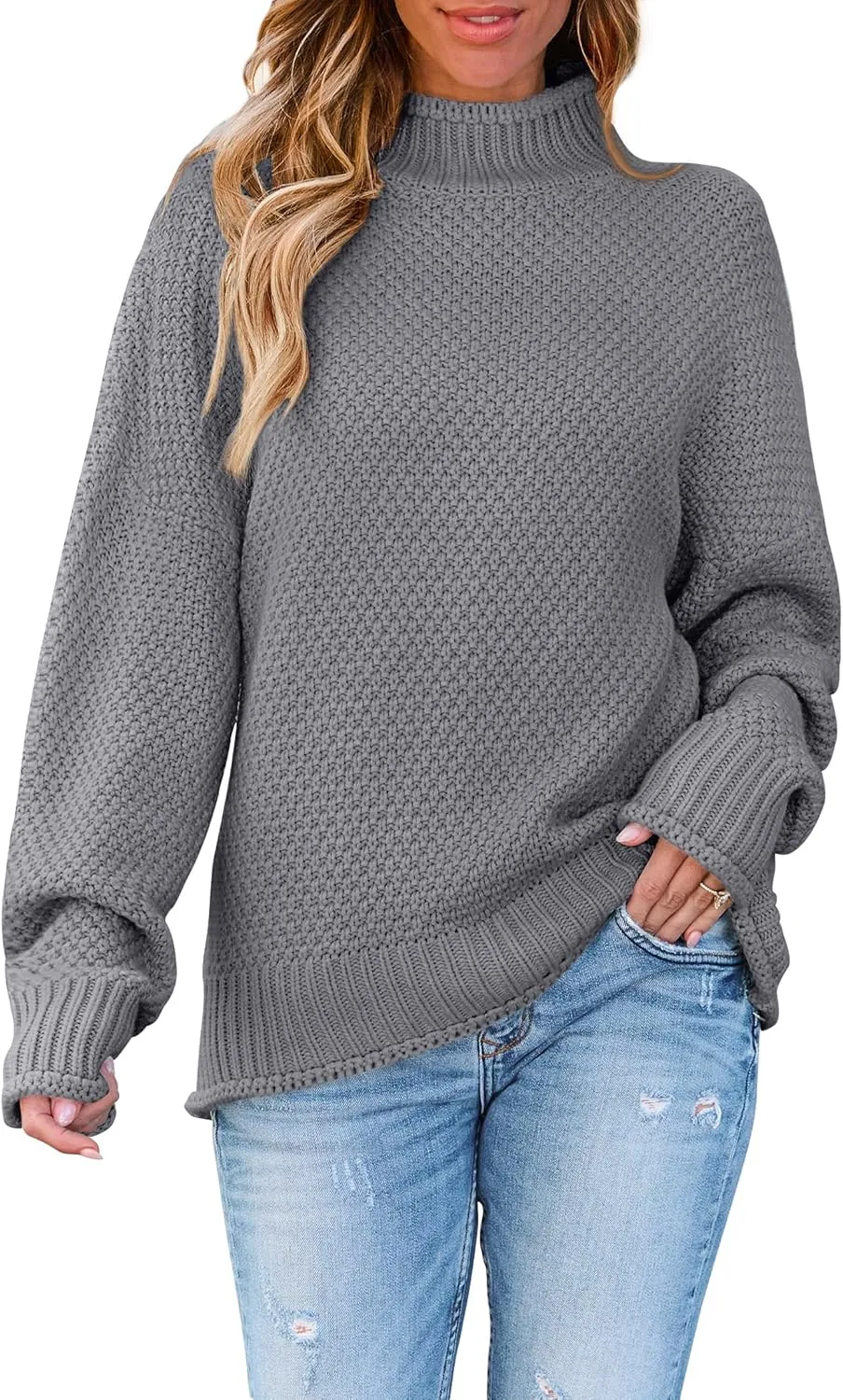 ZESICA Women's Turtleneck Batwing Sleeve Loose Oversized Chunky Knitted Pullover Sweater Jumper Tops