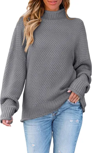 ZESICA Women's Turtleneck Batwing Sleeve Loose Oversized Chunky Knitted Pullover Sweater Jumper Tops