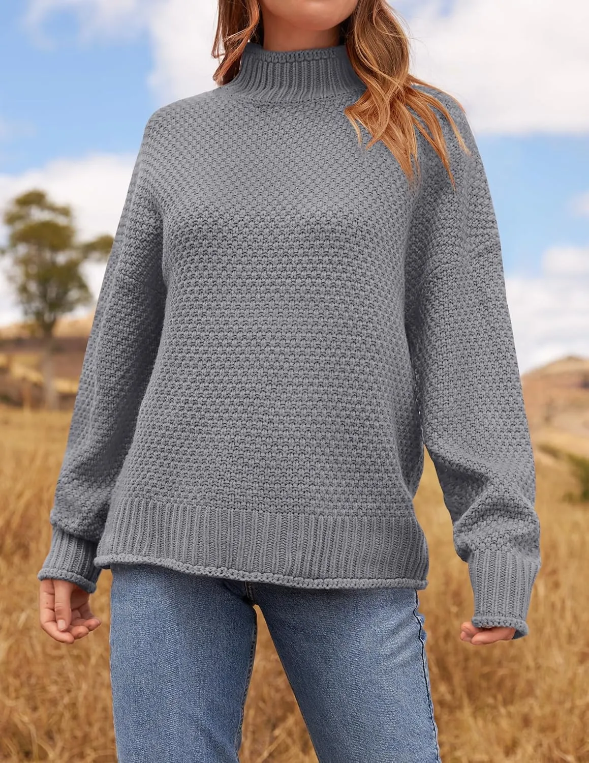 ZESICA Women's Turtleneck Batwing Sleeve Loose Oversized Chunky Knitted Pullover Sweater Jumper Tops