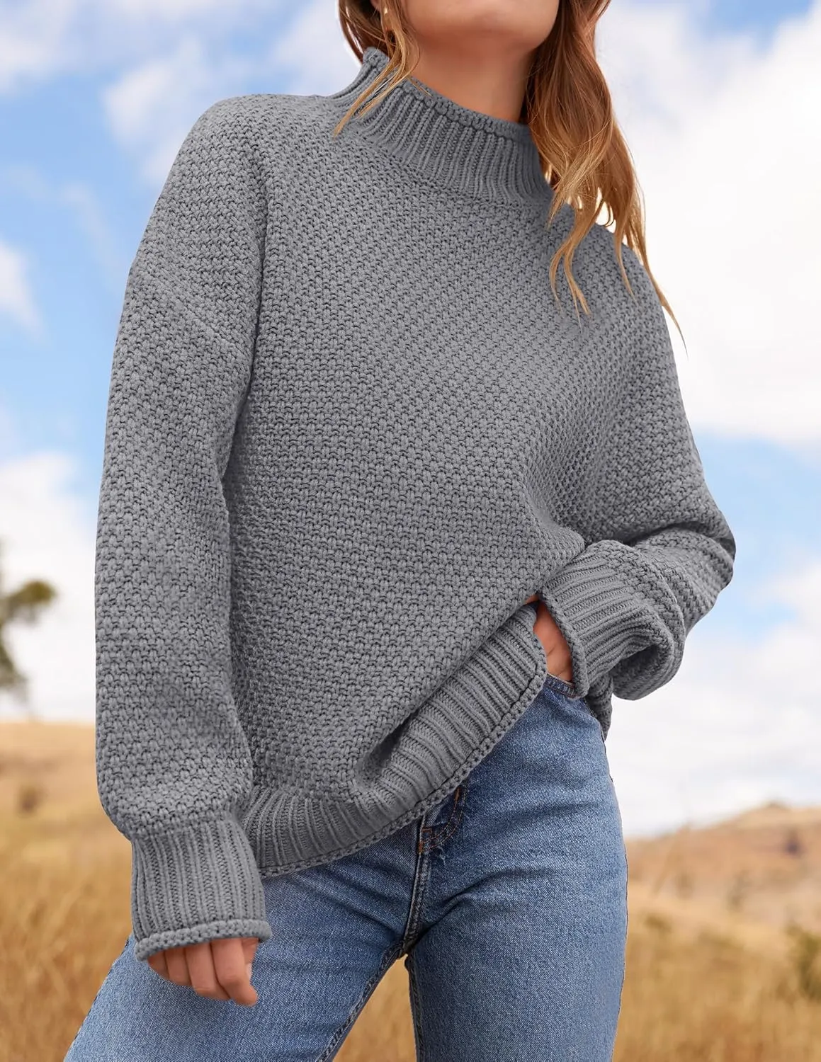 ZESICA Women's Turtleneck Batwing Sleeve Loose Oversized Chunky Knitted Pullover Sweater Jumper Tops
