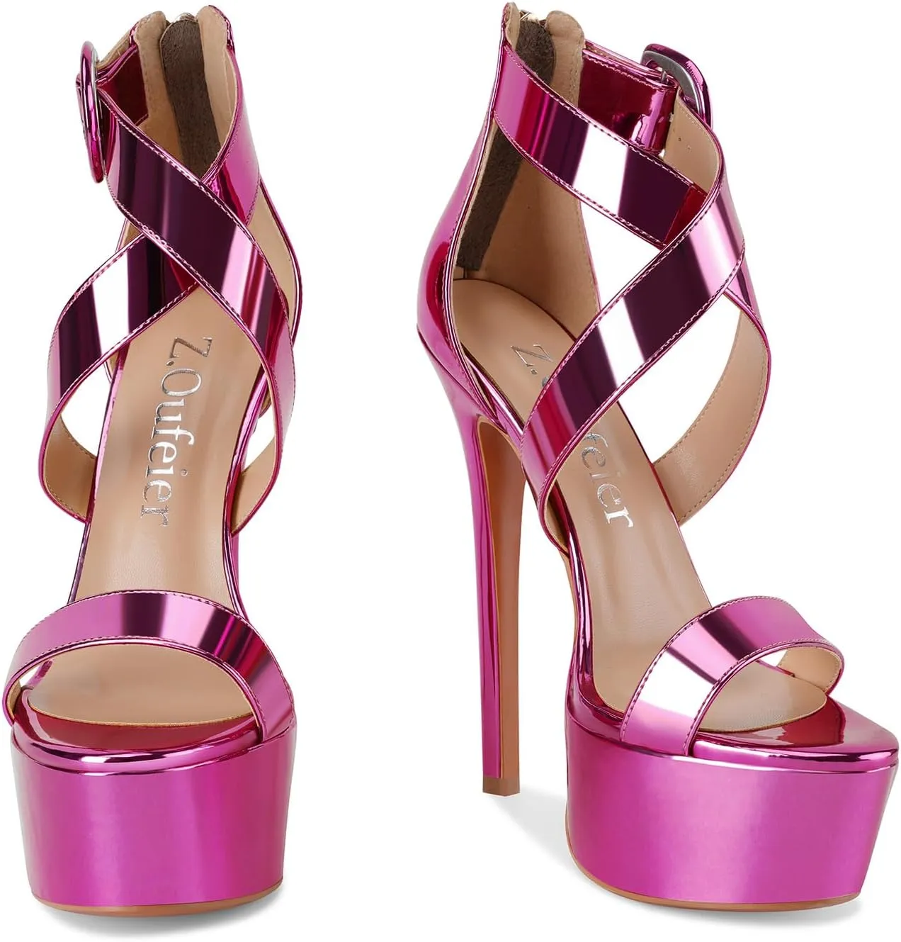 Z.Oufeier Women’s Cross Ankle Strap Platform High Stiletto Heels Open Peep Toe Buckle Dress Sexy Wedding 6 Inch Sandals