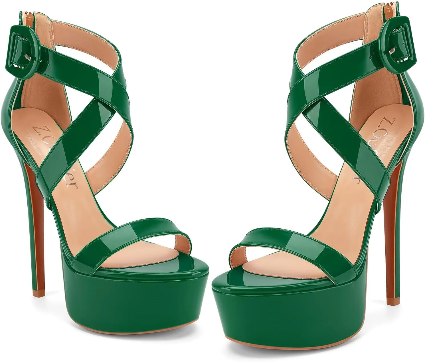 Z.Oufeier Women’s Cross Ankle Strap Platform High Stiletto Heels Open Peep Toe Buckle Dress Sexy Wedding 6 Inch Sandals