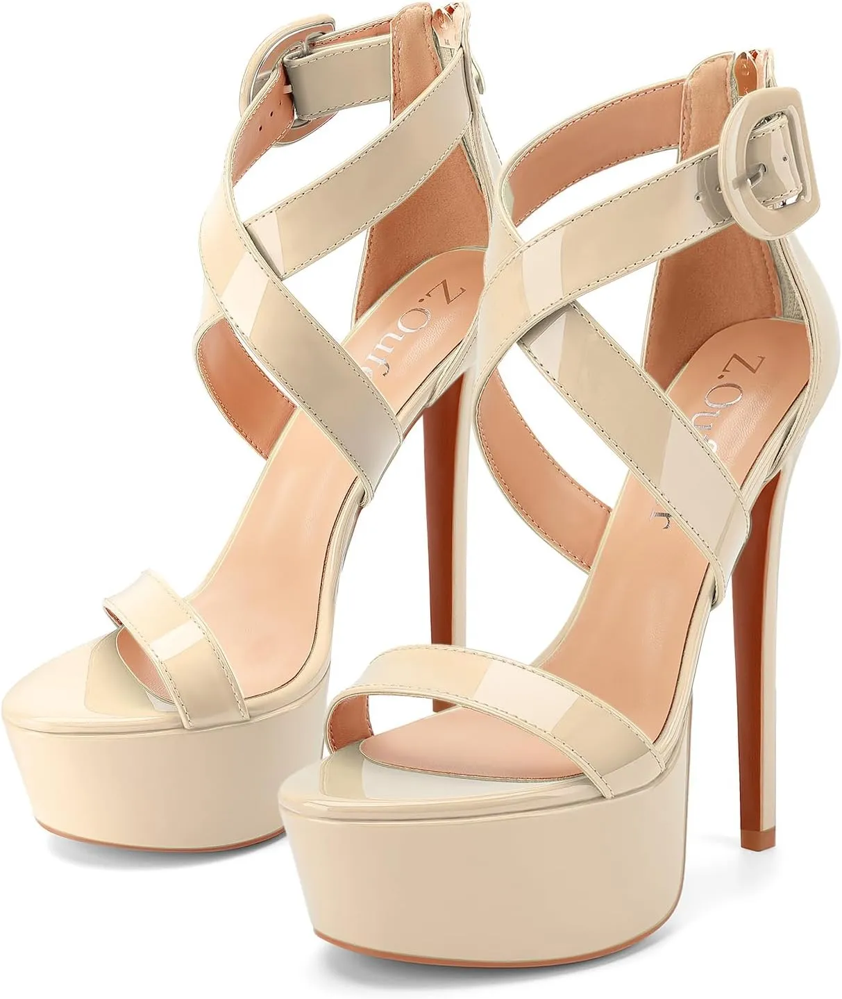 Z.Oufeier Women’s Cross Ankle Strap Platform High Stiletto Heels Open Peep Toe Buckle Dress Sexy Wedding 6 Inch Sandals