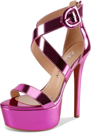 Z.Oufeier Women’s Cross Ankle Strap Platform High Stiletto Heels Open Peep Toe Buckle Dress Sexy Wedding 6 Inch Sandals