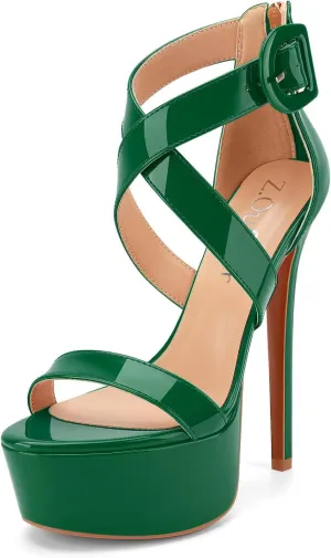 Z.Oufeier Women’s Cross Ankle Strap Platform High Stiletto Heels Open Peep Toe Buckle Dress Sexy Wedding 6 Inch Sandals