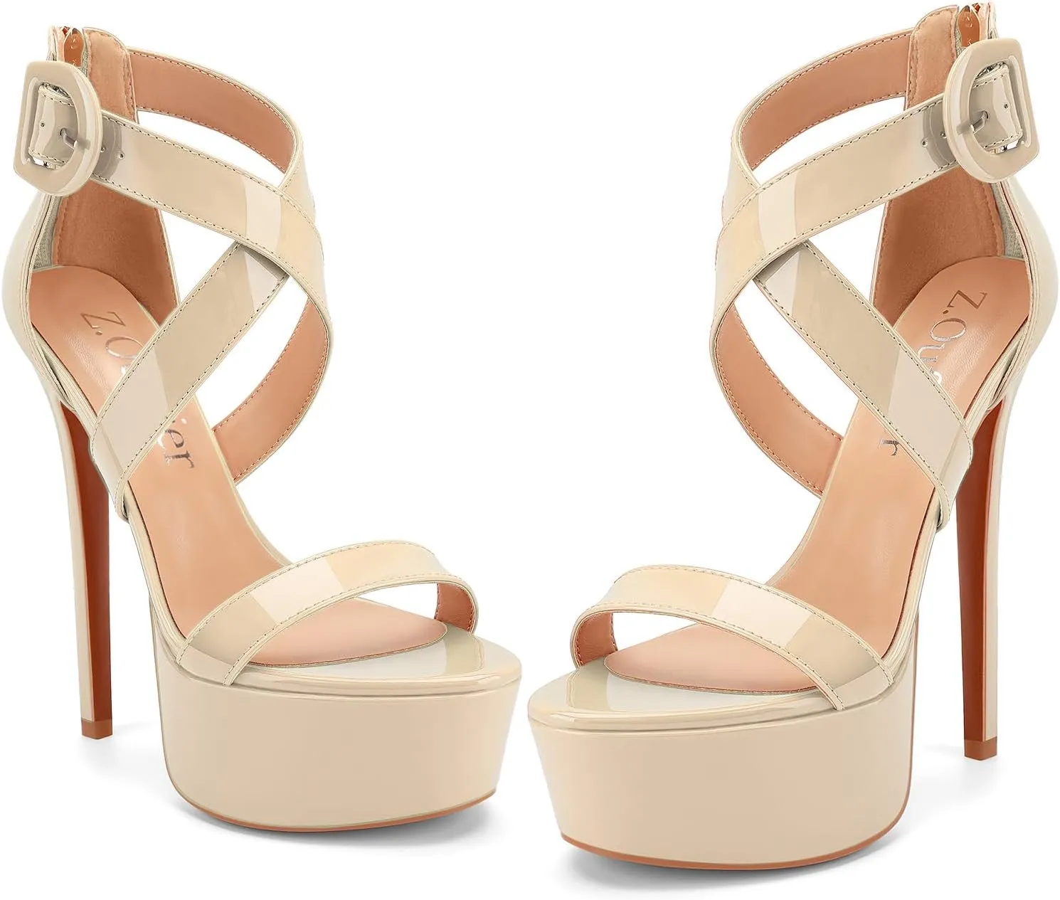 Z.Oufeier Women’s Cross Ankle Strap Platform High Stiletto Heels Open Peep Toe Buckle Dress Sexy Wedding 6 Inch Sandals