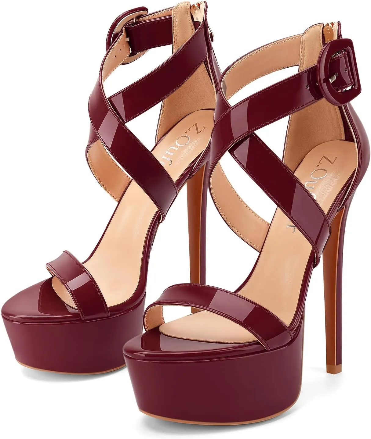 Z.Oufeier Women’s Cross Ankle Strap Platform High Stiletto Heels Open Peep Toe Buckle Dress Sexy Wedding 6 Inch Sandals
